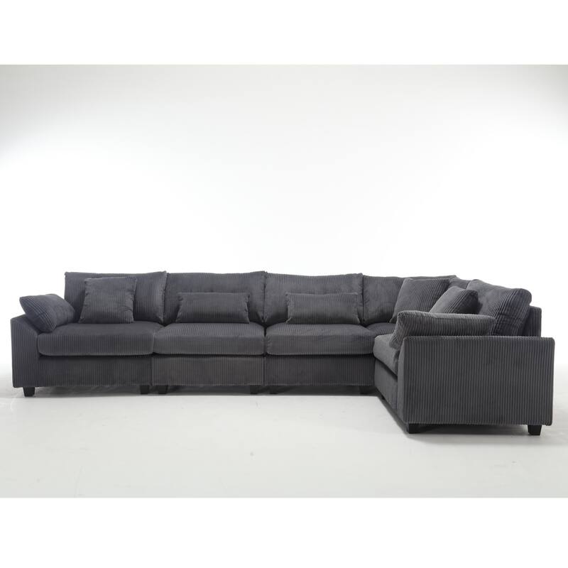 146" Fabric U-Shape Modular Sectional Sofa with Deep Seats and 7 Pillows (5-Seater)
