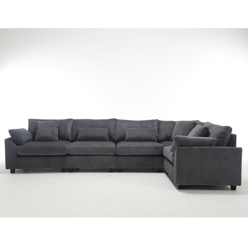 Grey 146'' Convertible 5-Seater Modular Sofa with Plush Cushions