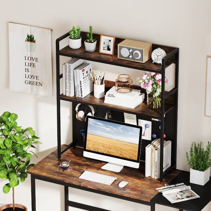 Gymax 2-Tier Countertop Desktop Bookshelf w/ Metal Pegboard 2