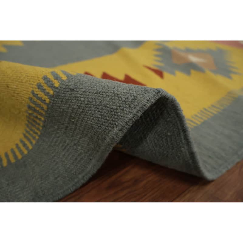 Hand Woven Oriental 100% Wool Carpet Southwestern Tribal Greys & Charcoal Kilim Area Rug - 12' 1'' X 8' 7''