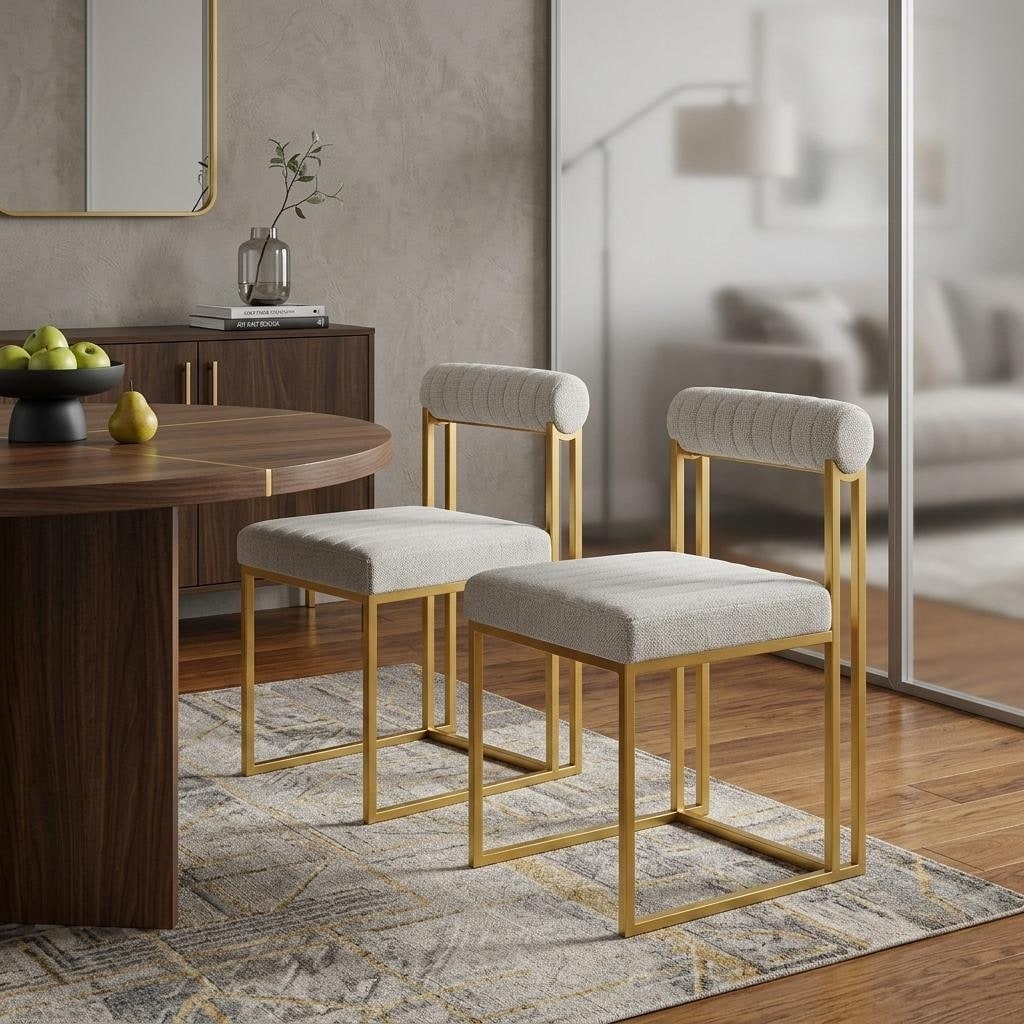 HomeRoots Set of Two Gray And Gold Upholstered Polyester Open Back Dining Side Chairs - 17.50 in. x 31.00 in. x 22.00 in.