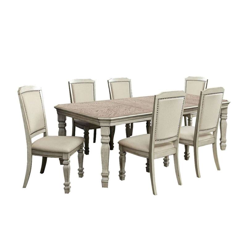 Dining Set in Antique White and Ivory Finish - 7-Piece Set