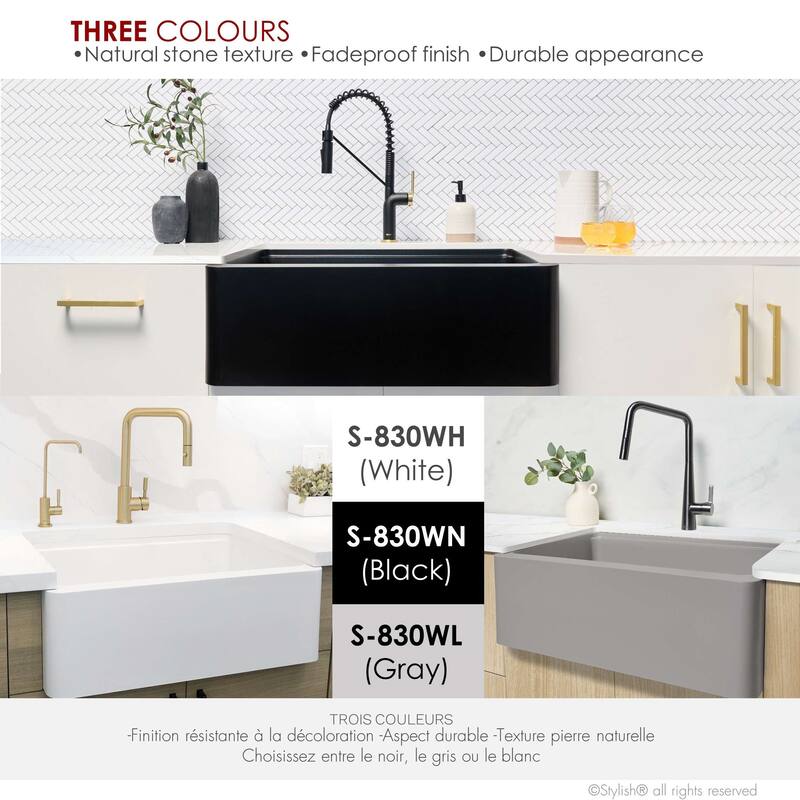 STYLISH Undermount 30" Workstation Single-Bowl Composite Granite Kitchen Sink - 30" x 21" x 10"