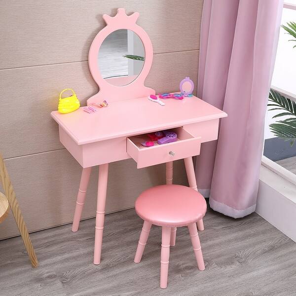 Kids Vanity Wooden Makeup Table Set For Girls Princess Overstock 32475353 These dressing tables are with matching stools. usd