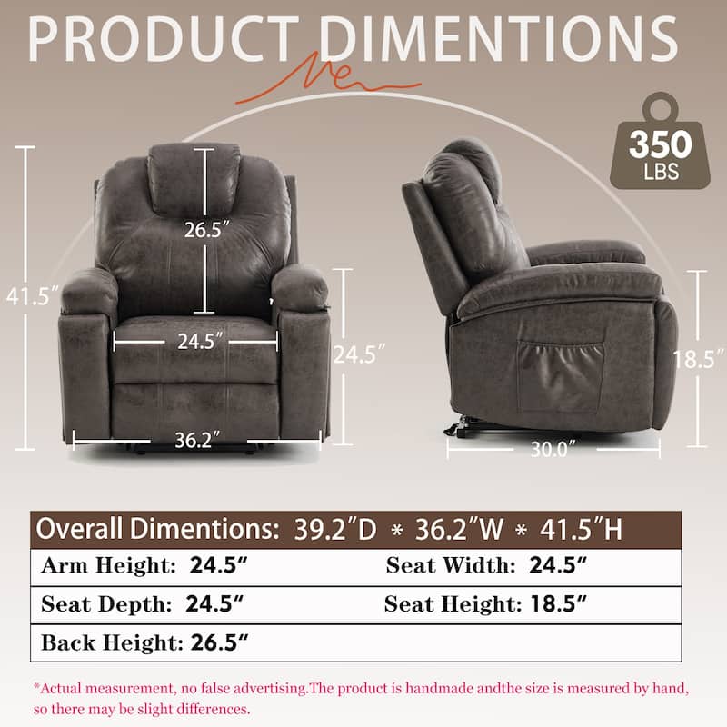 Oversized Power Lift Recliner Chair with Silent Electric Motor and Massage Function, Tool-Free Assembly