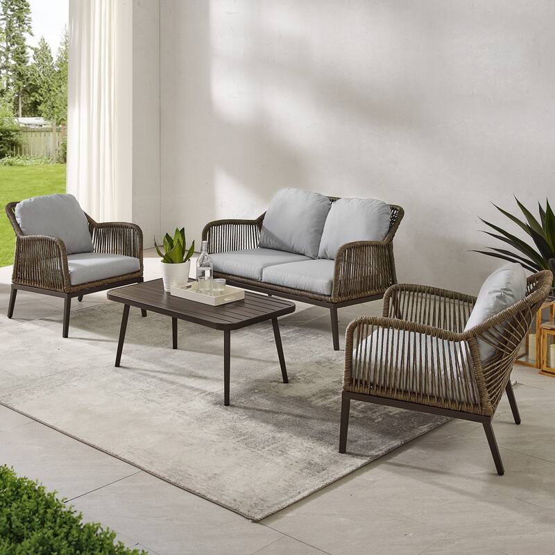 Haven 4-piece Outdoor Wicker Conversation Set - 85"D x 143"W x 29.75"H