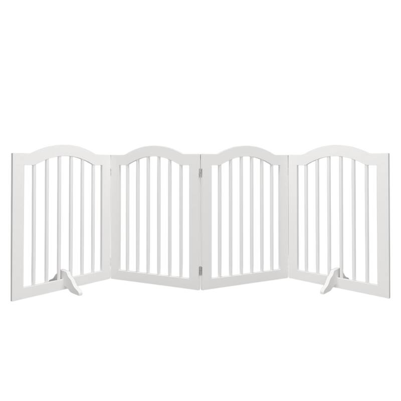 27.6"Height White Wooden 4-Panel Pet Gate Freestanding Foldable Playpen for Dogs Cats - 80”L x 0.70”W x 27.56”H