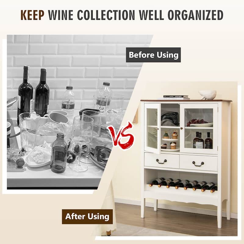 Gymax 2-Door Liquor Coffee Bar Cabinet Freestanding Buffet Sideboard