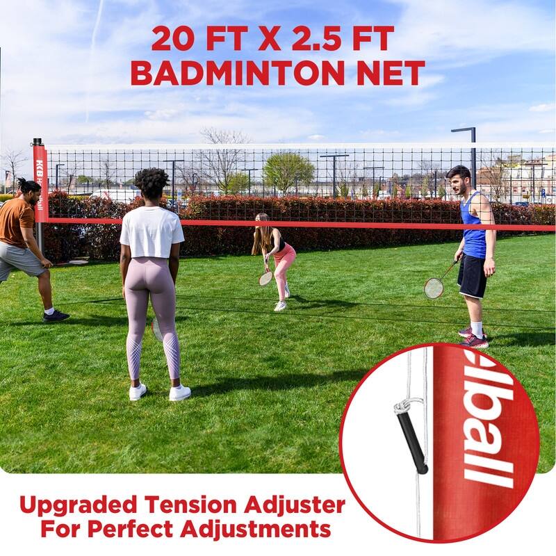 Professional Portable Badminton Net Set w/ Steel Poles, 4 Rackets 4 Shuttlecocks - 20'x2.5'
