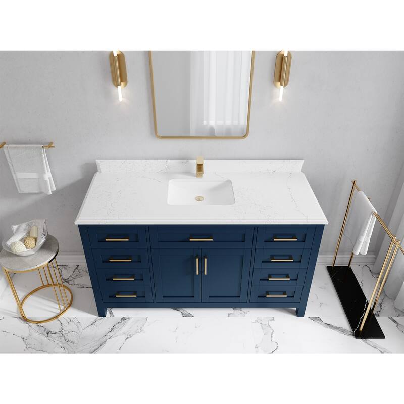 Willow Collections 60 in. W x 22 in. D Cambridge Single Sink Bathroom Vanity with Countertop - 1.5" Empira - Navy Blue