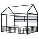 preview thumbnail 6 of 70, Metal House Bed with Metal Grid and Storage Shelves, Twin/Full Size Floor Montessori Bed with Roof Frame and Fence Guardrails