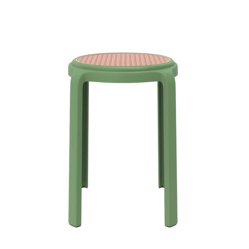 Tresse All-Weather Round Stackable Dining Stool with Wicker-Style Seat for Indoor, Outdoor, Patio, and Kitchen Set of 2