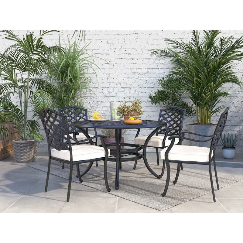 Torino Aluminum 5 Piece Round Dining Set with 4 Arm Chairs - N/A
