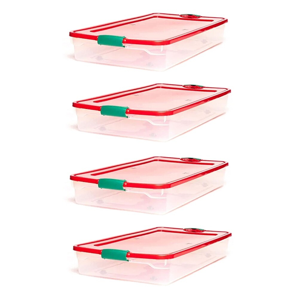 HOMZ 18 Gallon Heavy Duty Plastic Holiday Storage Totes, Green/Red (4 Pack)  - Bed Bath & Beyond - 37014325