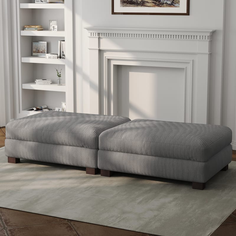 Set of 2 Upholstered Velvet Corduroy Ottoman