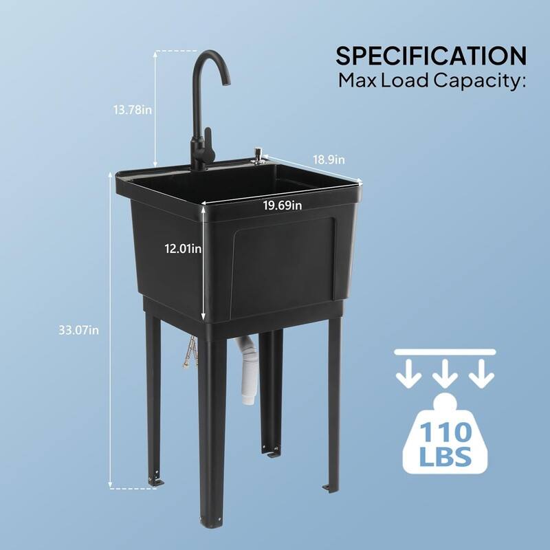 Freestanding Plastic Utility Sink with Stainless Steel Faucet