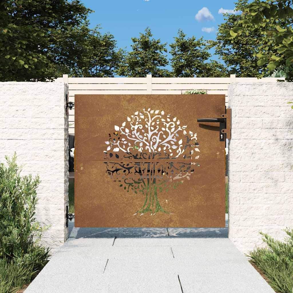 vidaXL Garden Gate Corten Steel Tree Design