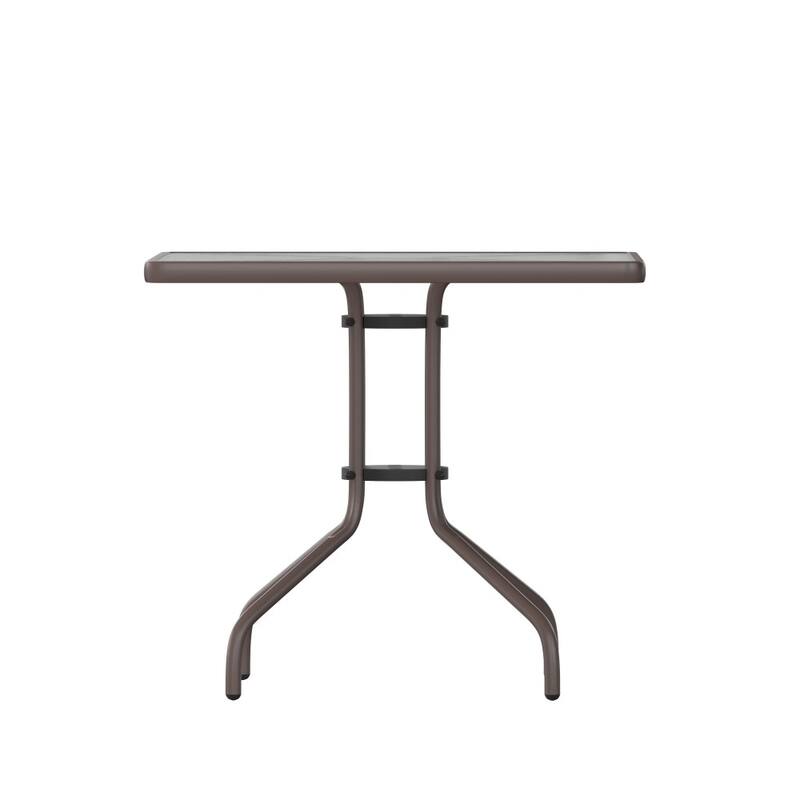31.5" Square Tempered Glass Metal Table with Smooth Ripple Design Top