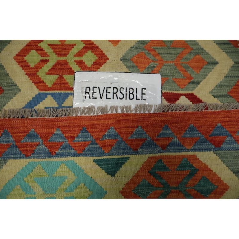 Hand Woven Oriental 100% Wool Carpet Southwestern Tribal Green Kilim Area Rug - 4' 11'' X 3' 4''