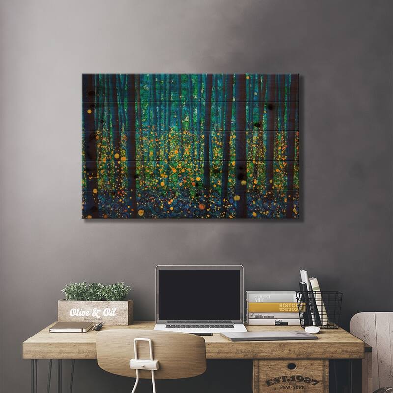 Fireflies Print On Wood by DB Waterman - Multi-Color