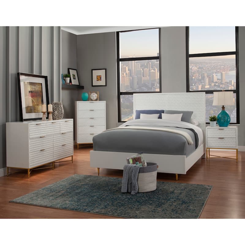 Origins by Alpine White Pearl Wood 5 Drawer Chest in White