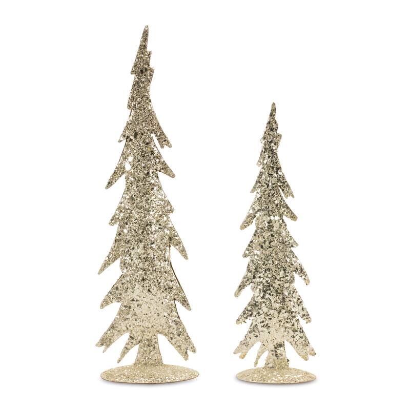 Set of 2 Gold Mosaic Tree Christmas Tabletop Decors 17"
