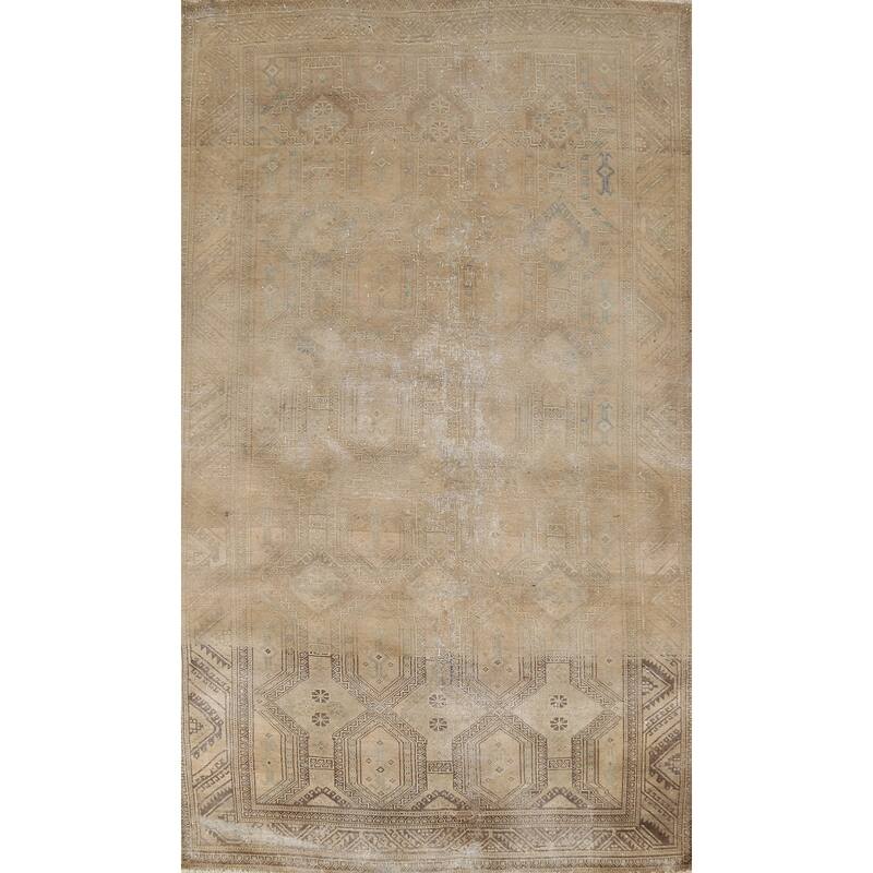 Hand Knotted Oriental 100% Wool Carpet Traditional Geometric Brown Hamedan Area Rug - 9' 7'' X 5' 5''