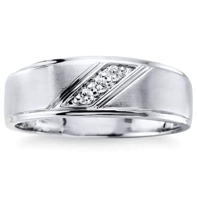 1/16Ct TW Three Stone Men's Brushed Diamond Lab Grown Wedding Ring in Gold