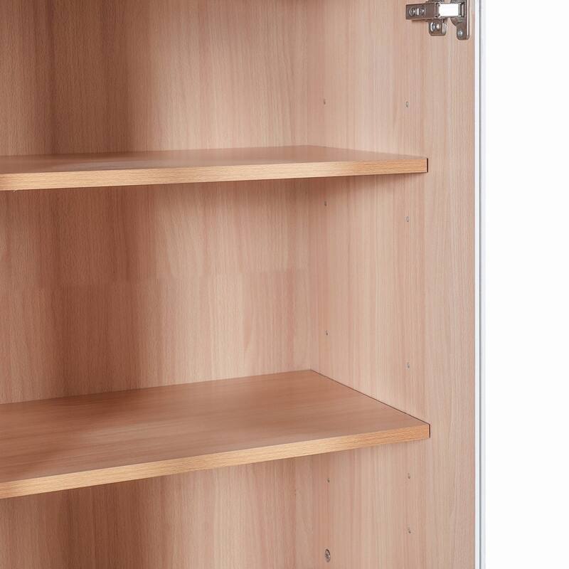 Modern 67.2"H Bathroom Storage Cabinet with Glass Doors Adjustable Shelves and Soft-Close Drawer