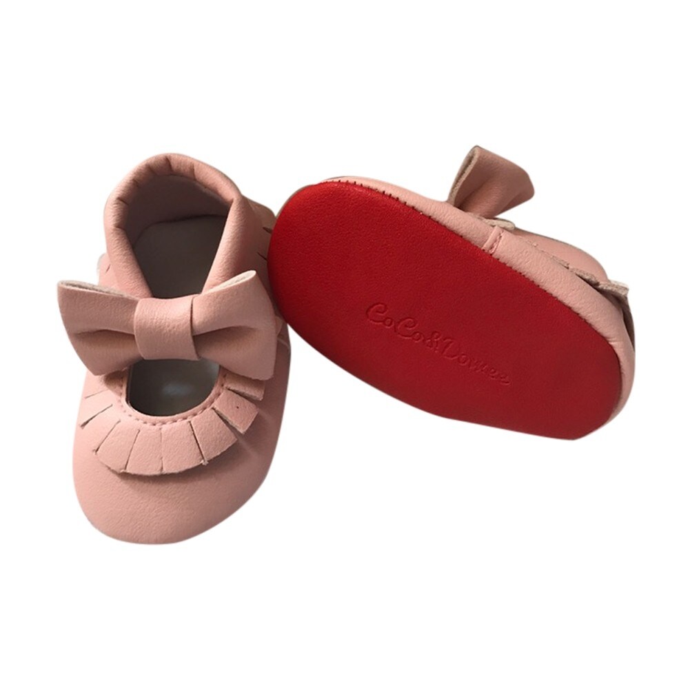 Shop Baby Girls Pink Red Soft Sole Mary Jane Bow Faux Leather Crib