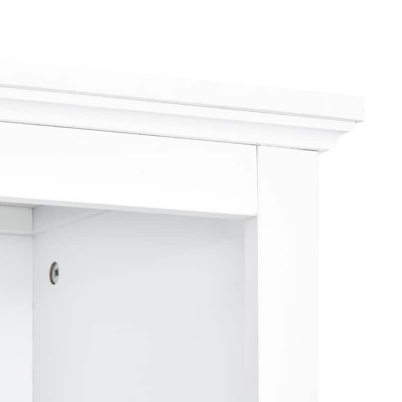 White Entertainment Wall Unit with Bridge and Tempered Glass Door, TV Console Table for TVs up to 70"
