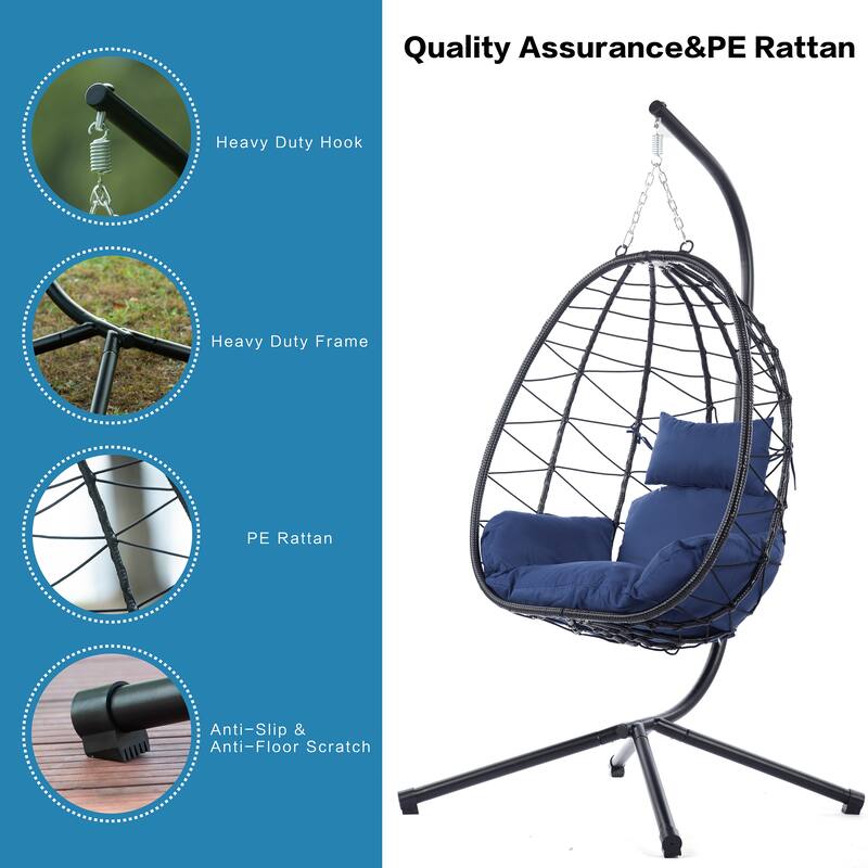 Wicker Hanging Egg Chair with Stand for Home Balcony - 77