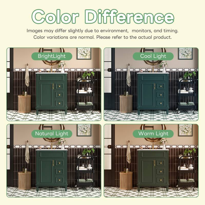 24" Freestanding Bathroom Vanity with White Integrated Ceramic Sink - 24'' x 18.3'' x 34''