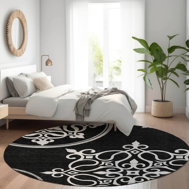 Premium Washable Super Soft Transitional Scroll Mayfield Rug - Black - 8' x 8'