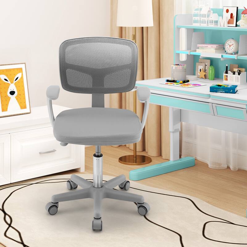 Kids Ergonomic Adjustable Height Study Chair with Swivel Seat and Mesh Backrest and Armrests