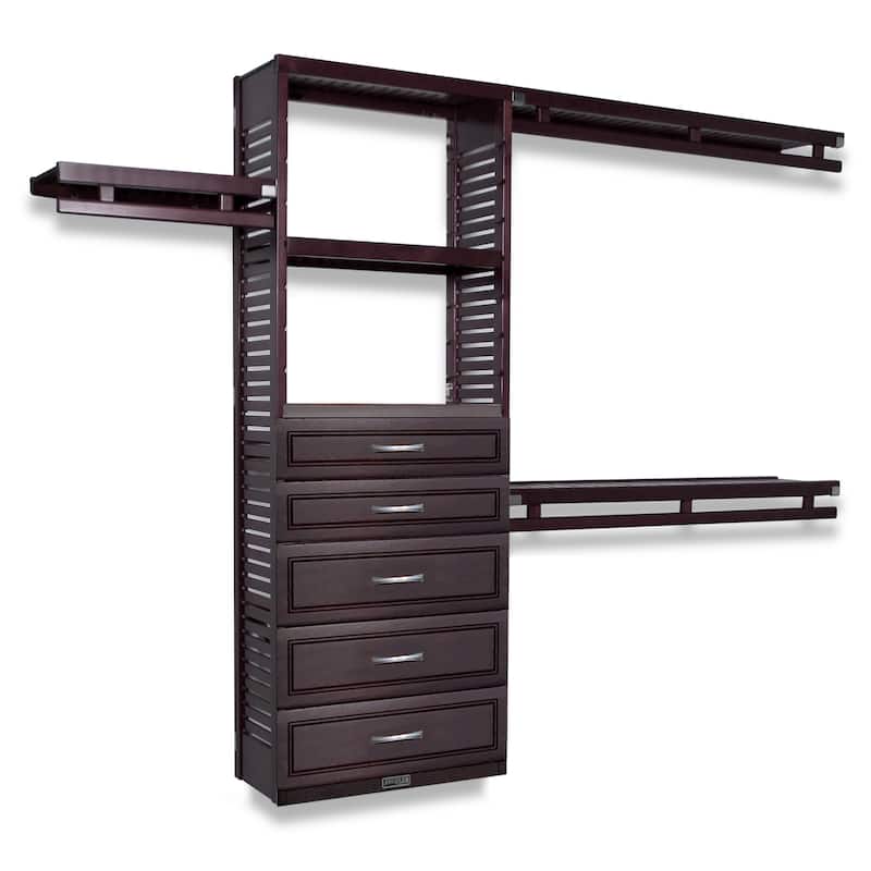 John Louis Home Solid Wood Reach-In Simplicity Closet System with 5-Drawers Espresso