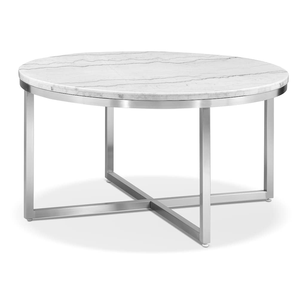 Magnussen Home Esme White Marble and Brushed Nickel Round Cocktail Table - 34''W x 34''D x 18''H