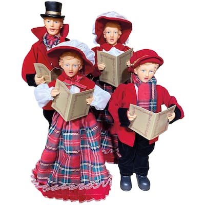 15 inches To 18 inches Red Plaid Carolers, Set of 4