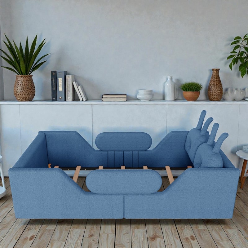 Twin Size Upholstered Floor Bed for Kids with Removable Side Rails, Soft Teddy Fabric Platform Bed