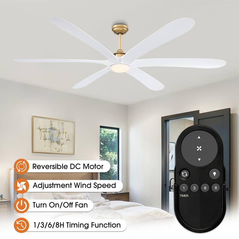 72-inch Driftwood 6-Blade Large DC Ceiling Fan with Light and Remote