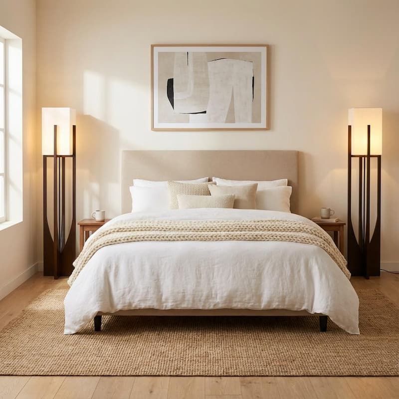 Solid Wood Modern Floor Lamp with Fabric Shade