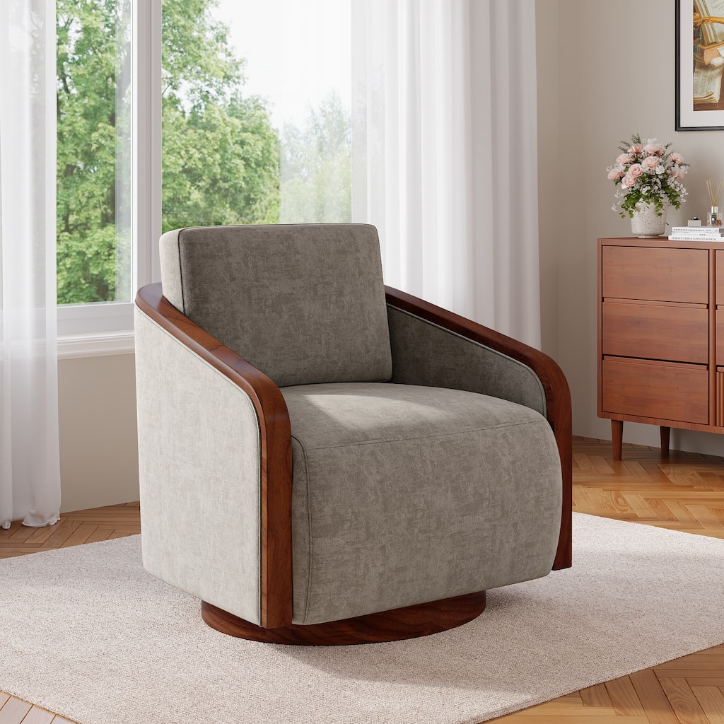 Chenille Modern 360°Swivel Barrel Chair Round Base