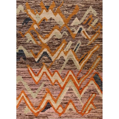 Modern Moroccan Rug Handmade Tribal Multi-Color Wool Carpet - 9'2" x 11'7"