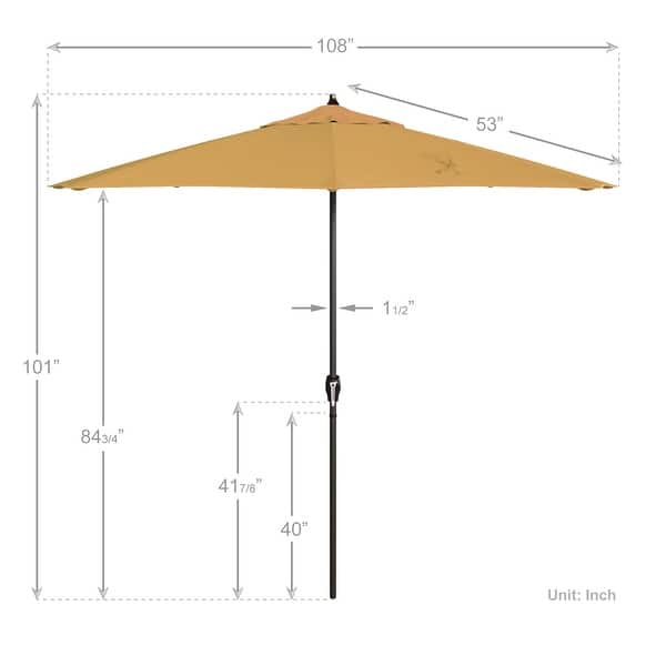 dimension image slide 9 of 29, North Bend 9-foot Round Auto-tilt, Bronze Finish, Sunbrella Patio Umbrella by Havenside Home