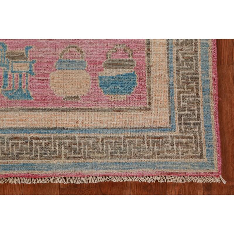 Hand Knotted Oriental 100% Wool Carpet Transitional Geometric Pink Oushak Area Rug - 7' 0'' X 5' 4''
