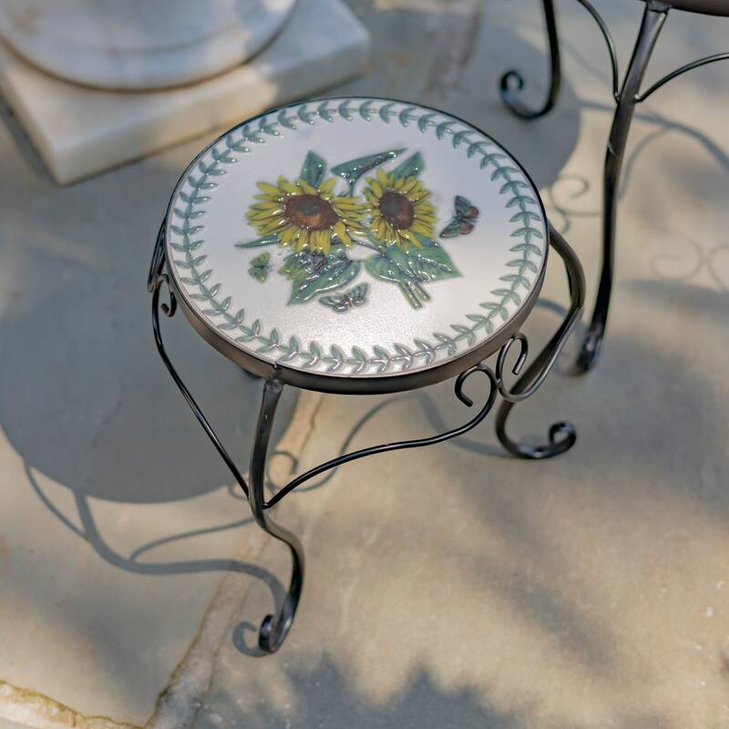 "Marisol" Set of 2 Round Iron Mosaic Plant Stands - 11.81" X 11.81" X 14.17" H