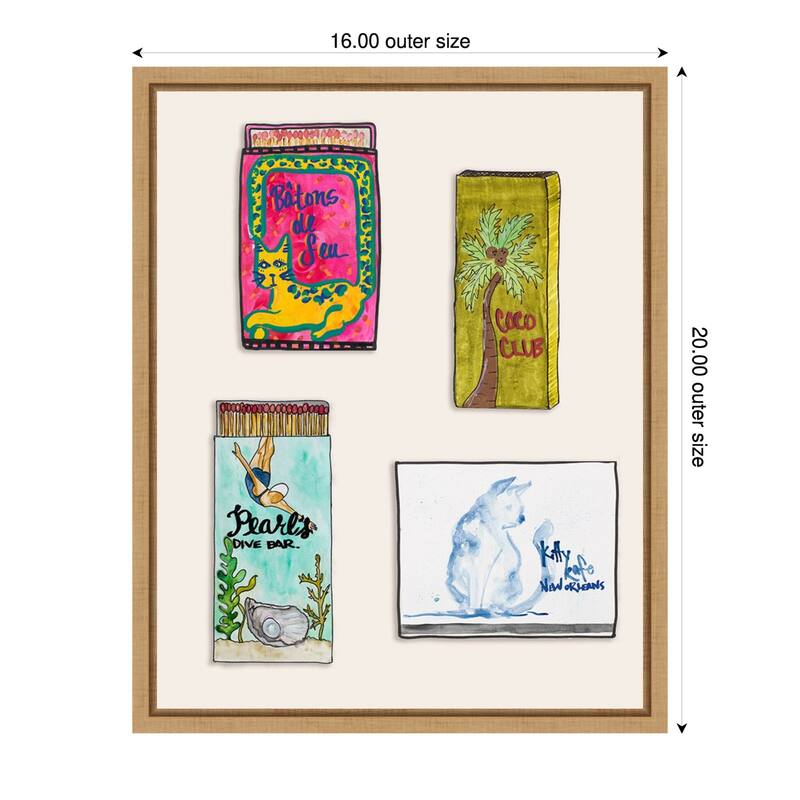 Pearl Divers Matchbooks by Nola James Framed Canvas Wall Art Print - 16 x 20 in - Brown