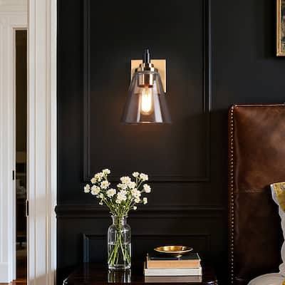 Modern 1-Light Black Gold Glass Wall Sconce Dimmable Bathroom Vanity Lights