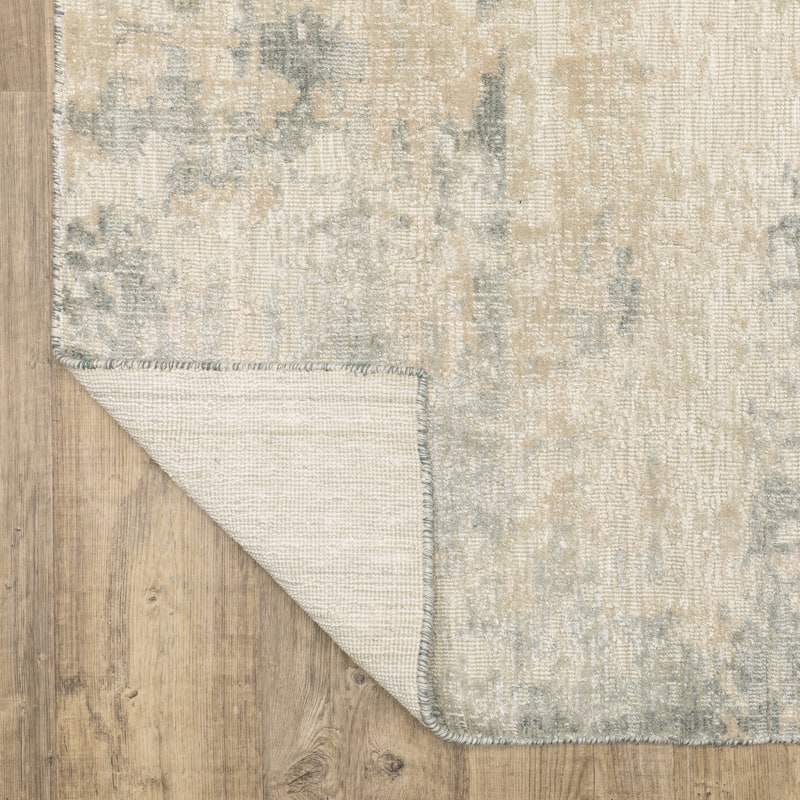 Somerset Textured Abstract Slate/ Beige Hand-made Wood Blend Area Rug