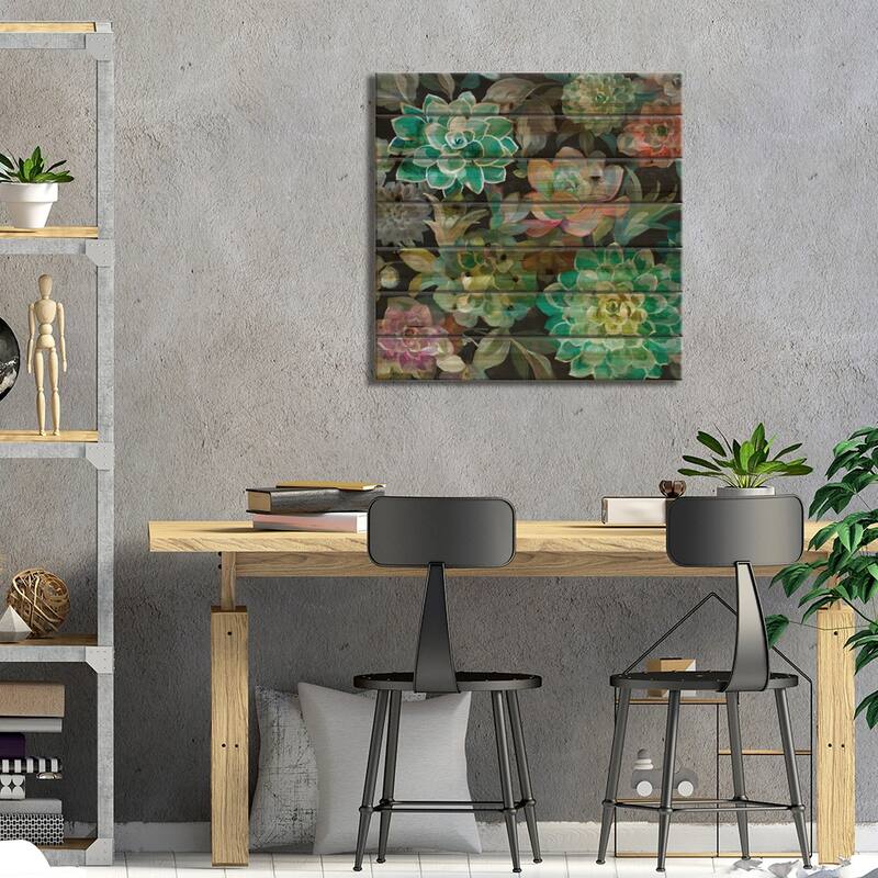 Floral Succulents In Zoom Print On Wood by Danhui Nai - Multi-Color